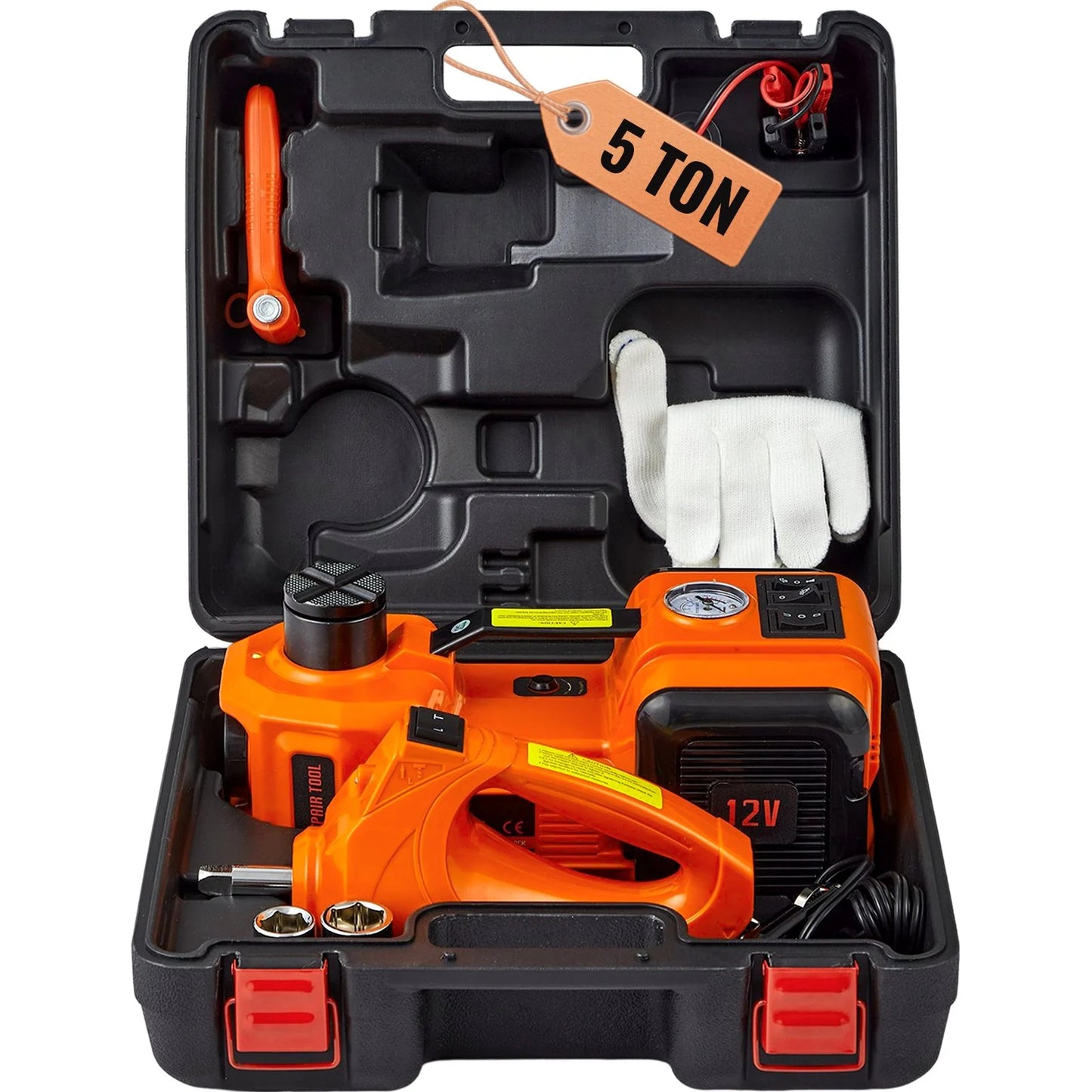 Cric Électrique 5 Tonnes 12V – Kit d’Urgence Auto Complet